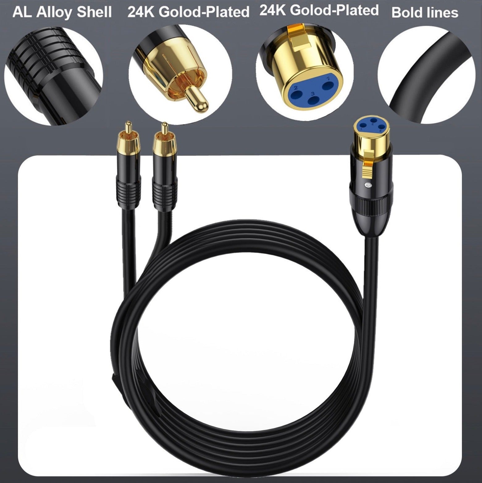 XLR female connector to dual RCA plugs close up
