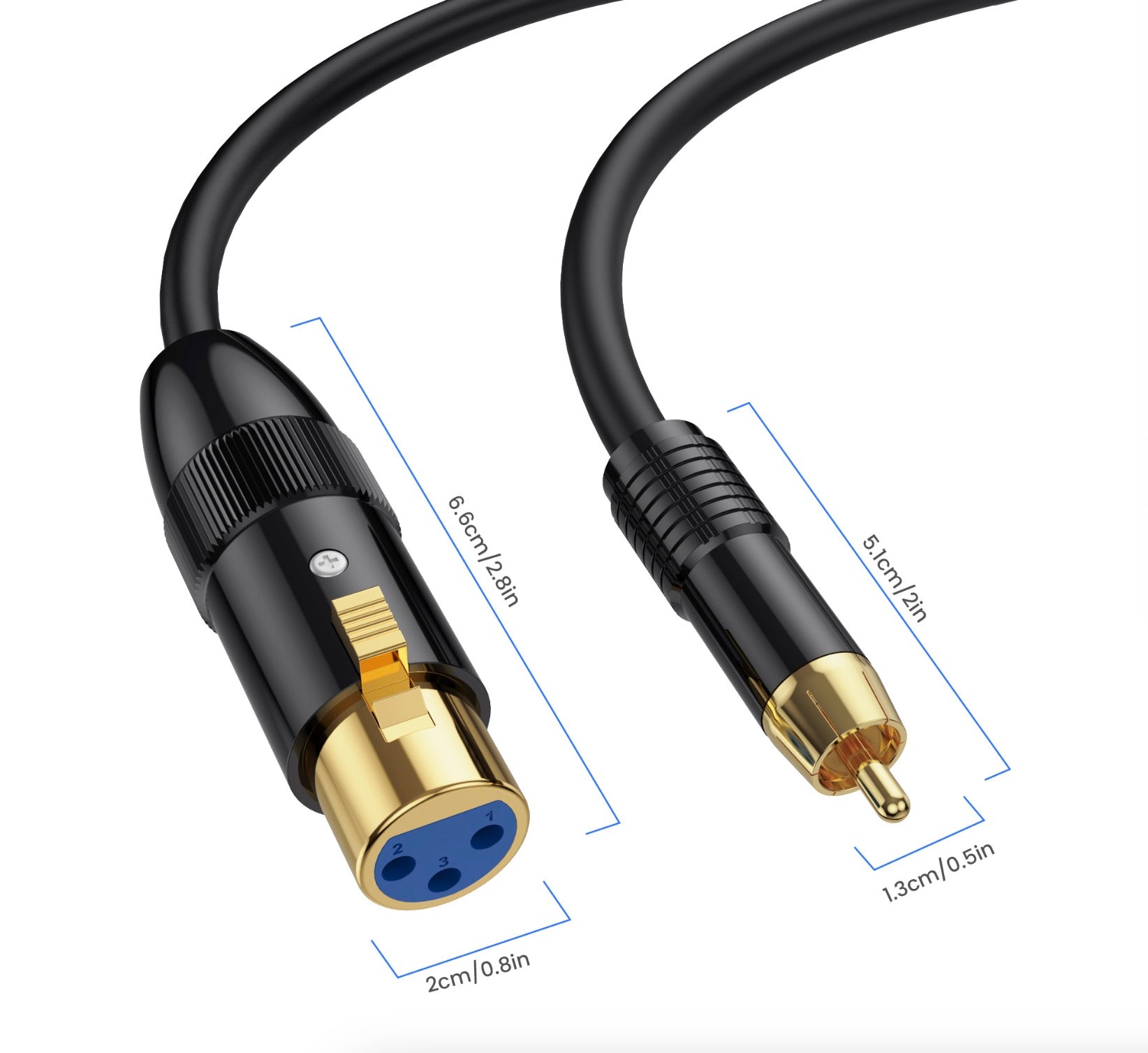 Dual RCA male connectors with single XLR female input