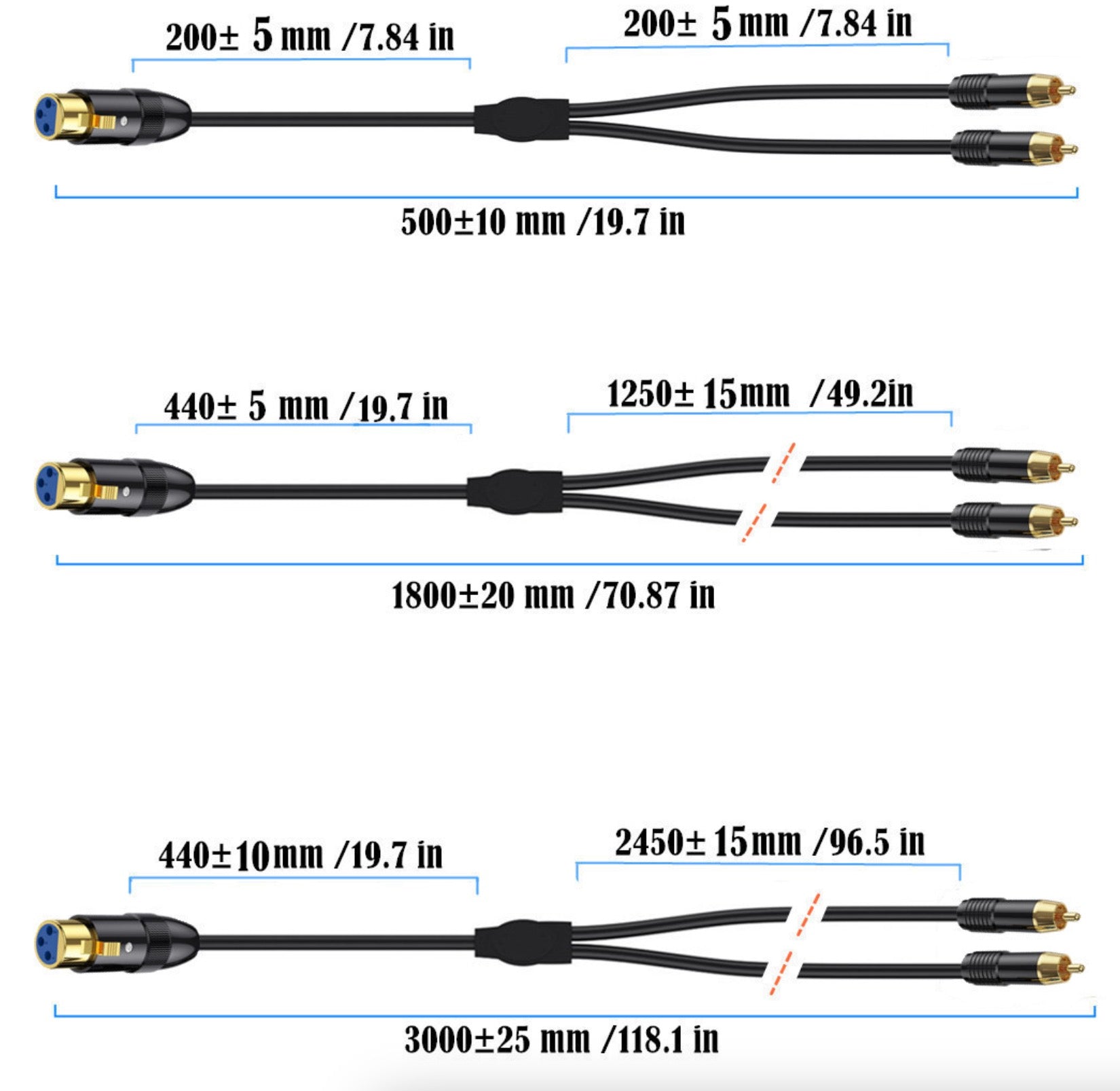 XLR to two RCA phono plugs audio adapter lead