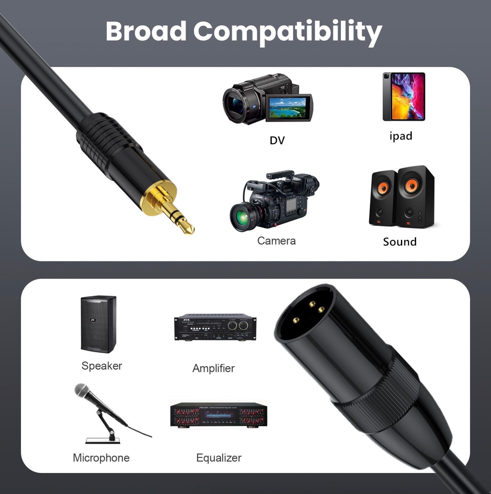 XLR 3 pin male to 3.5mm TRS male audio cable