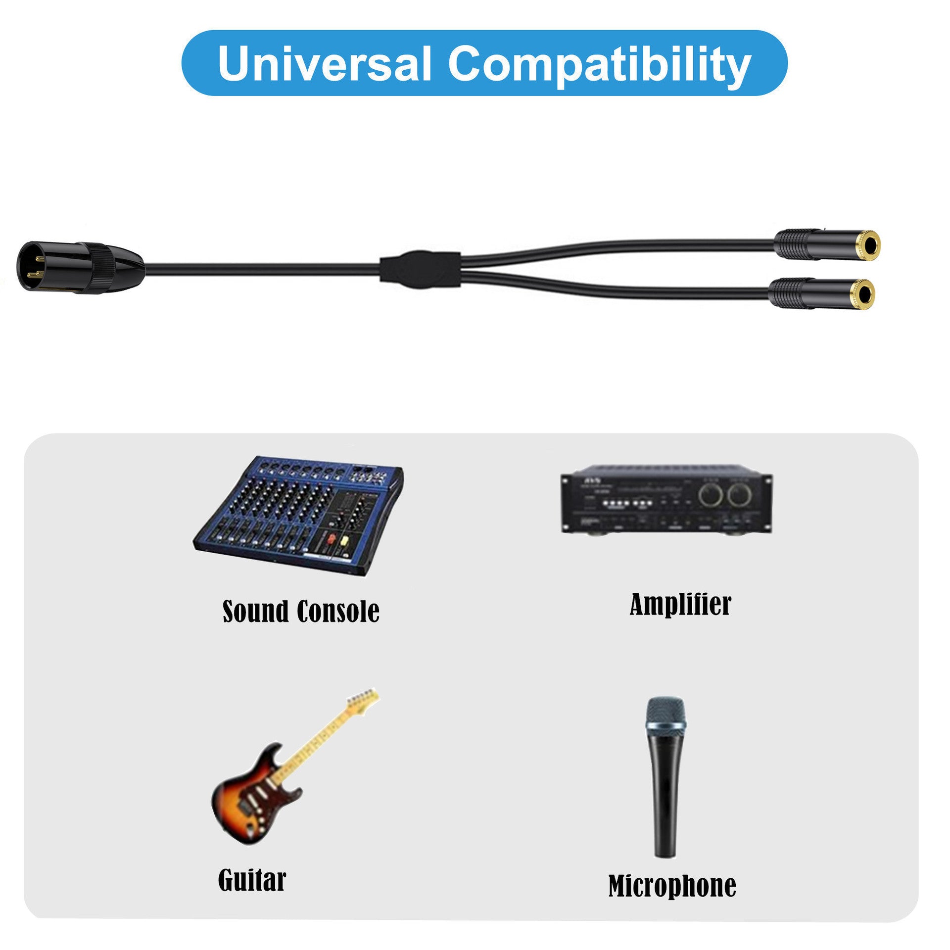 Balanced XLR to dual 1/4 inch TRS female adapter lead