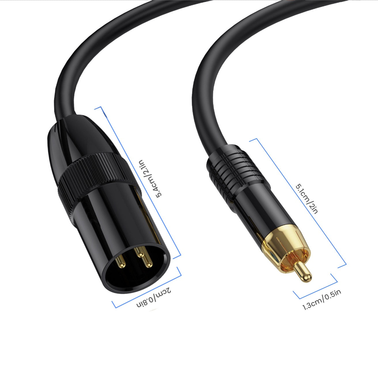 Dual RCA male connectors with single XLR male input