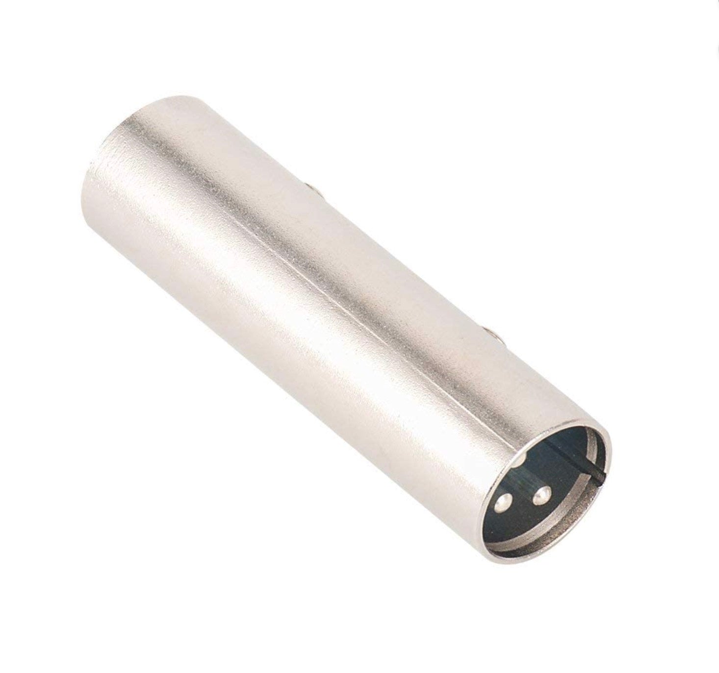 Metallic cylindrical connector on a white background