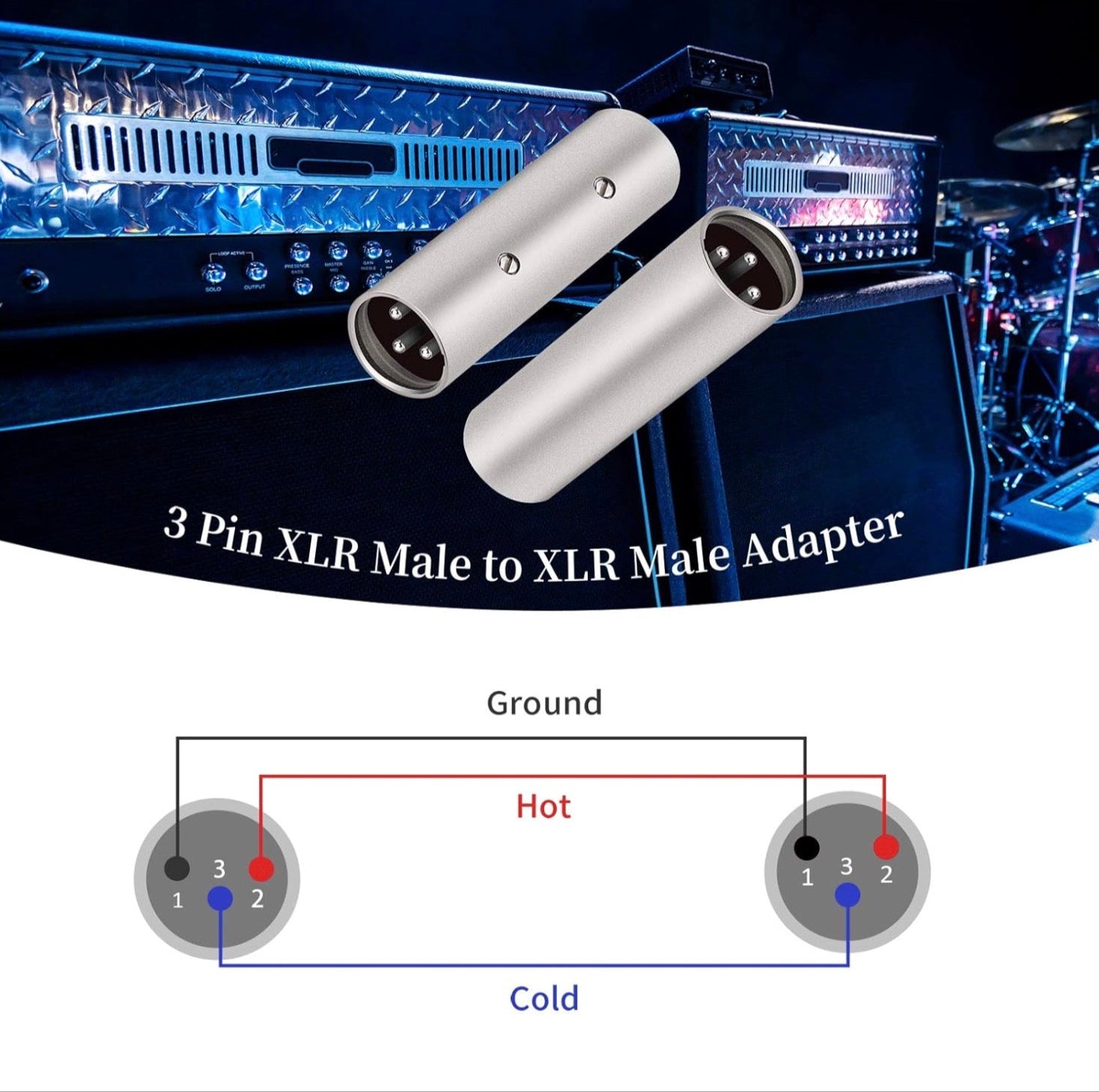 3 Pin XLR Male to XLR Male Adapter with wiring diagram