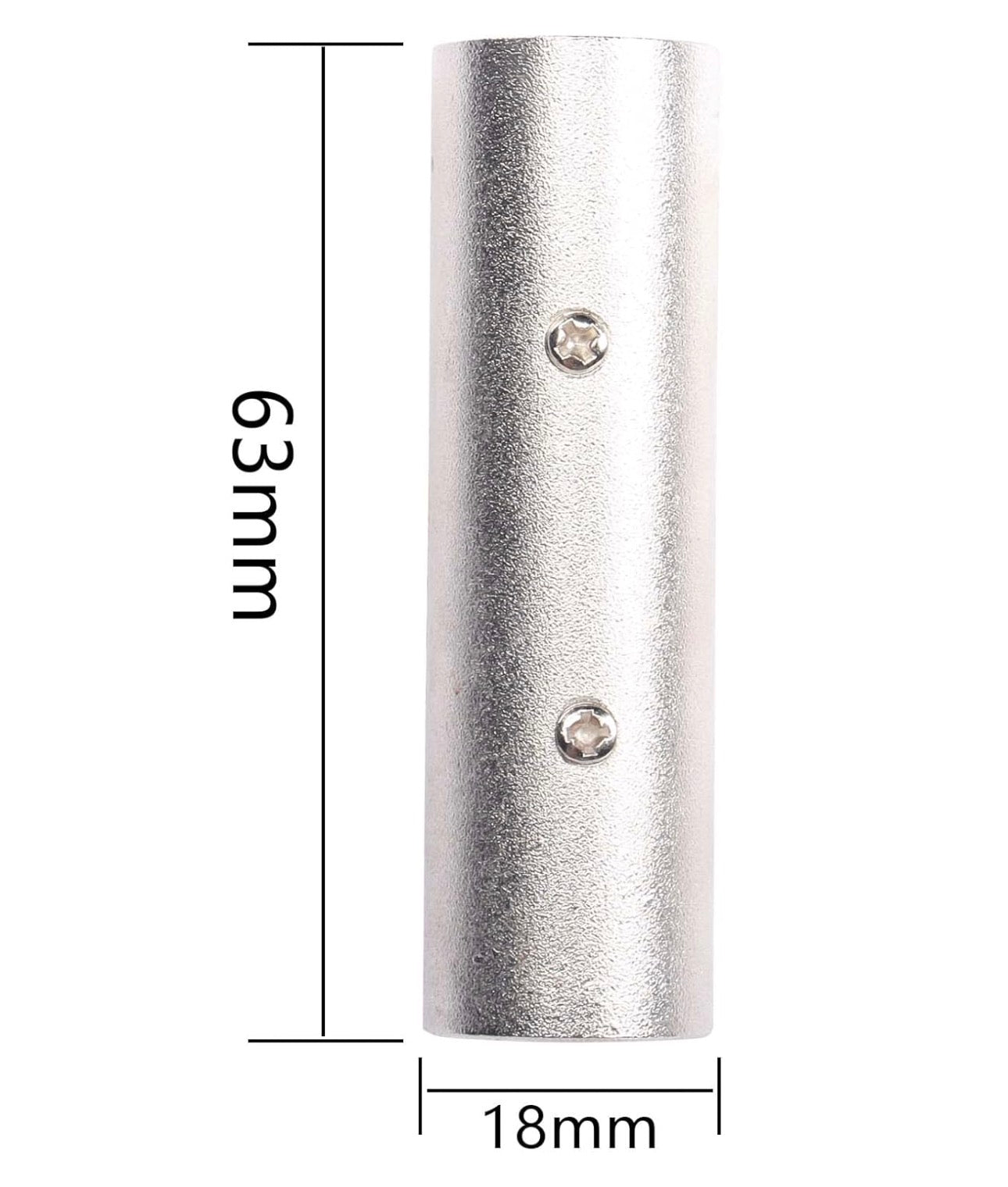 Metallic cylindrical object with two screws and measurements
