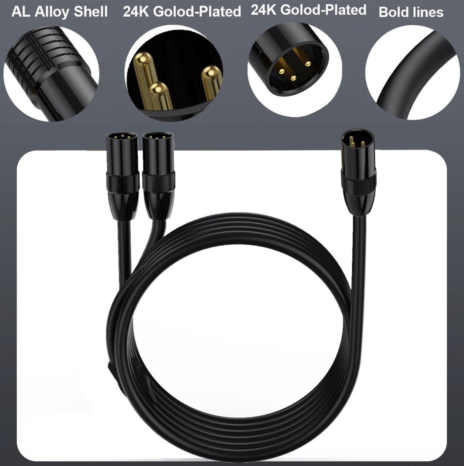 XLR male to dual male cable close up
