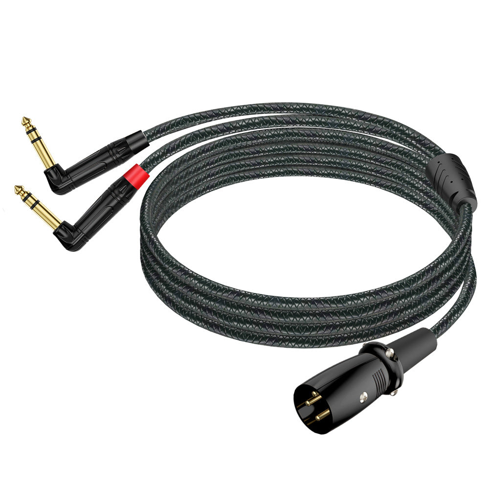 XLR male audio breakout cable with two space-saving angled TRS jack plugs