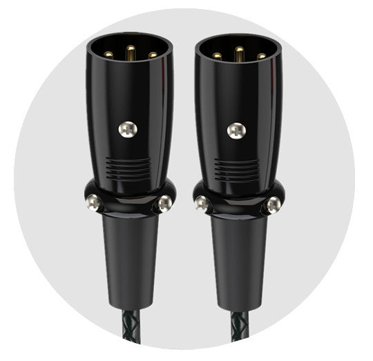 Two black XLR connectors on a white background