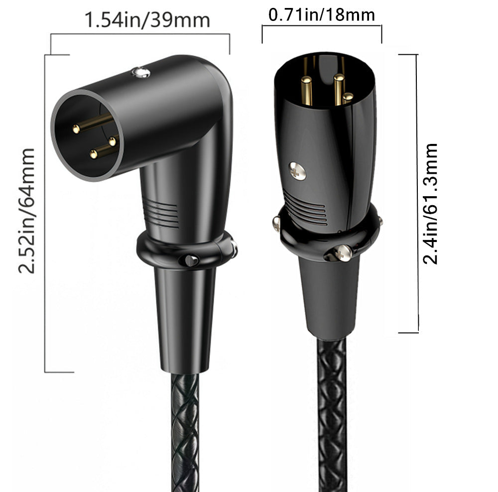 XLR male to male 3-pin balanced microphone cable with right-angle and straight connector for studio and PA systems