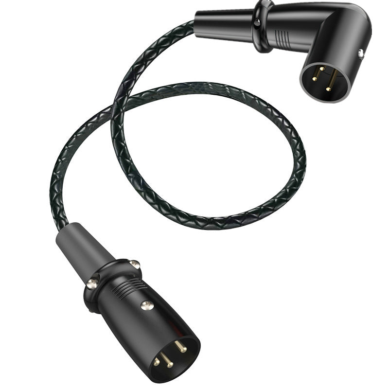 XLR male to male 3-pin balanced microphone cable with right-angle and straight connectors for studio and PA system