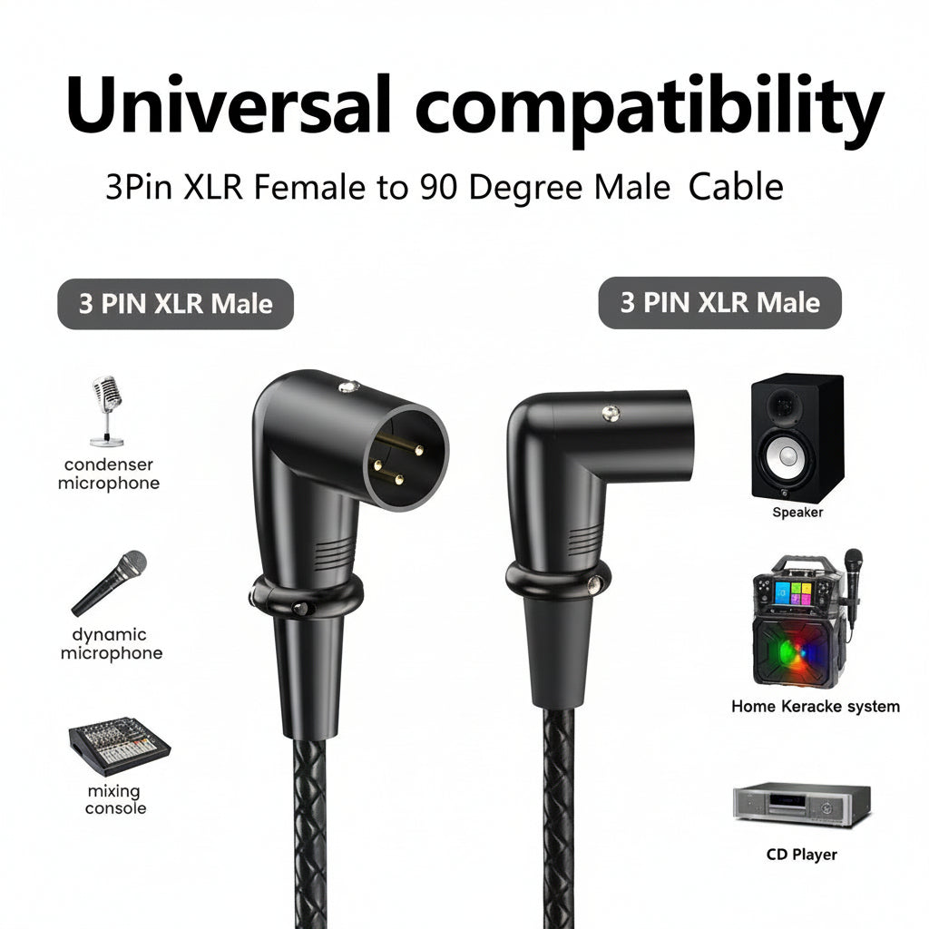 XLR male to male 3pin balanced microphone cable with right-angle  connectors for studio and PA system
