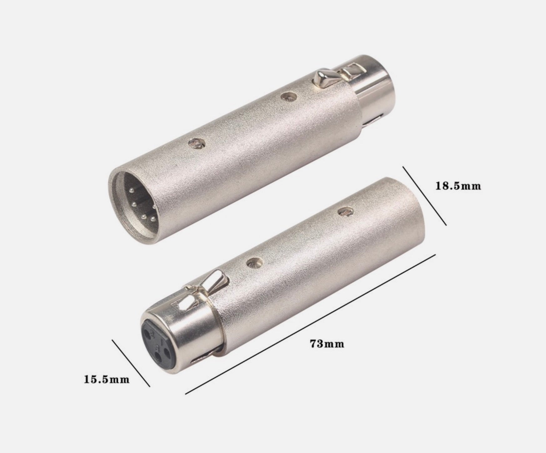 Two metallic cylindrical components with dimensions labeled on a white background.