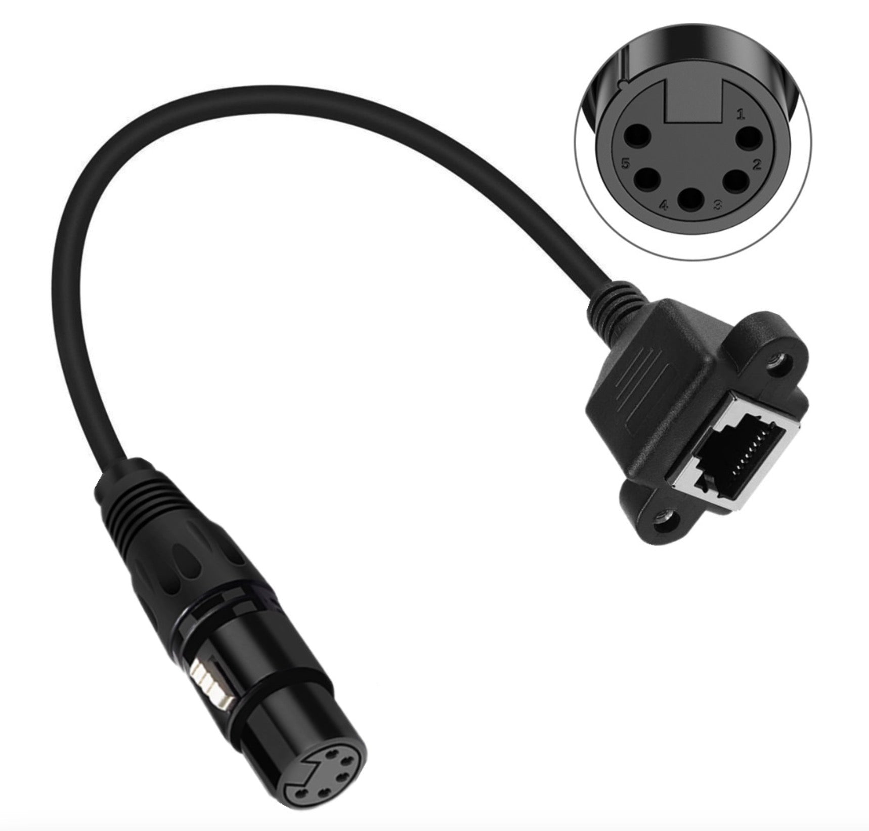 XLR 5 pin female to RJ45 female DMX Ethernet panel mount extension cable
