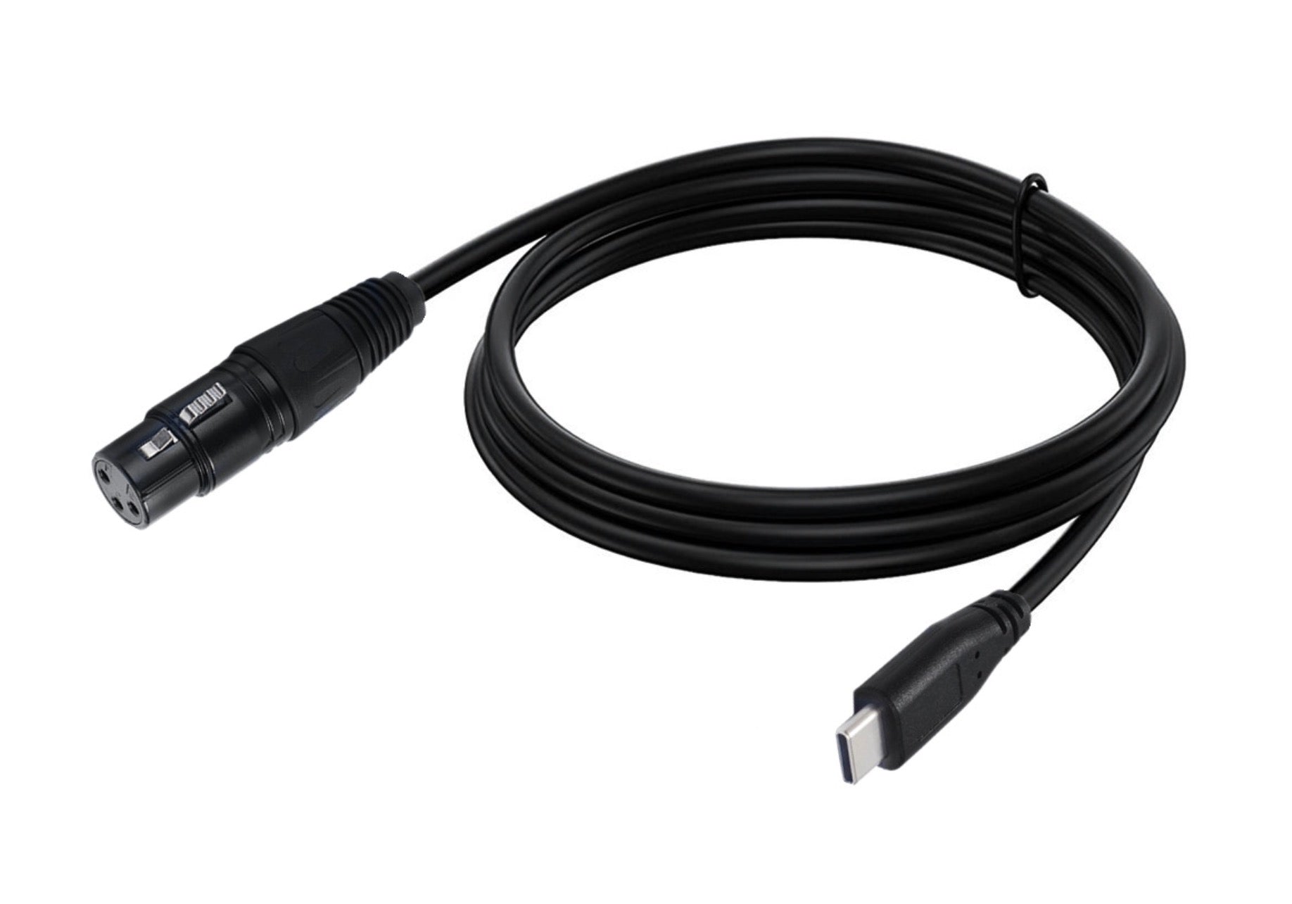Black cable with USB connector on a white background