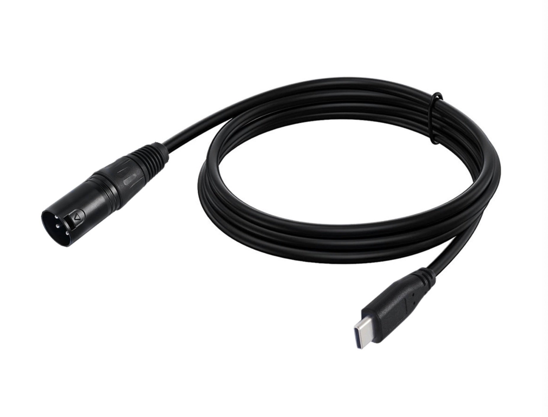 Black cable with USB connector on a white background