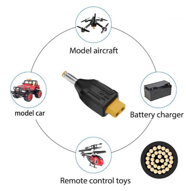 XT60 female LiPo battery to DC 5.5x2.5mm adapter