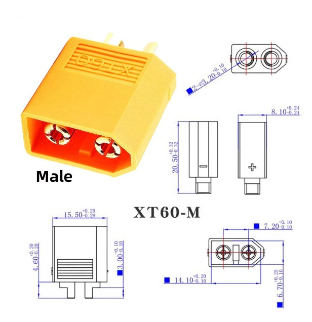 XT60 male angled 5.5x2.1mm fast charging adapter
