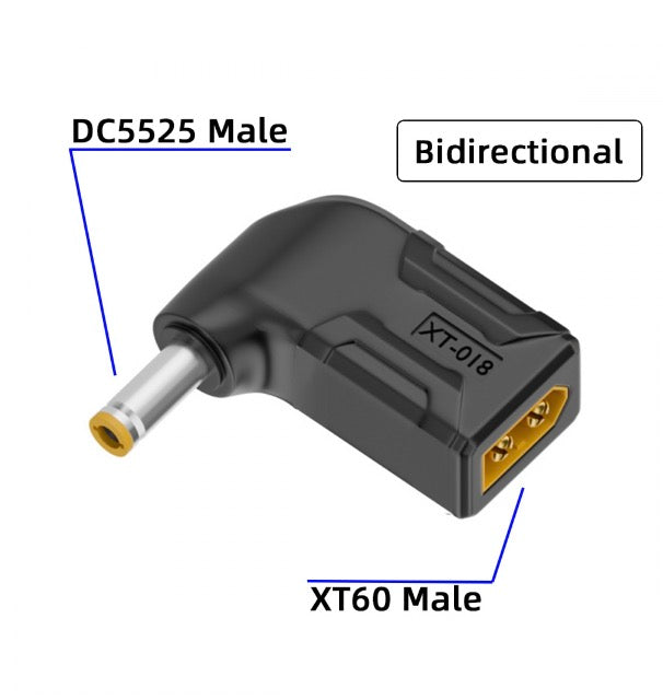 XT60 male SC100 protocol angled 5.5x2.5mm DC adapter