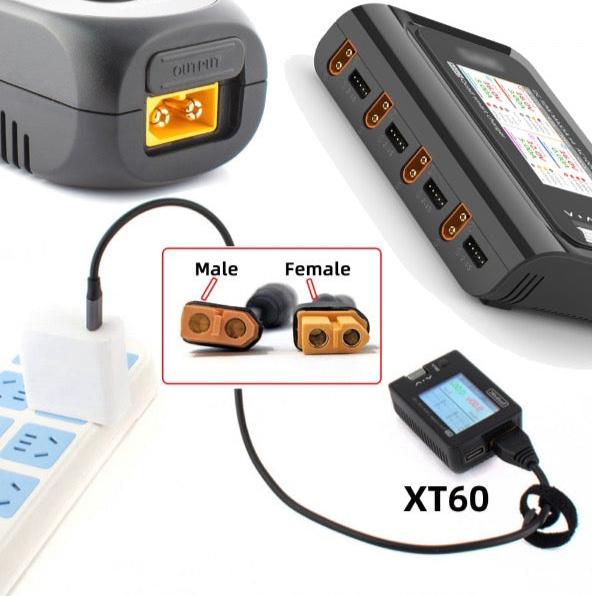XT60 male to DC 5.5x2.5mm male angled horizontal fast charging adapter