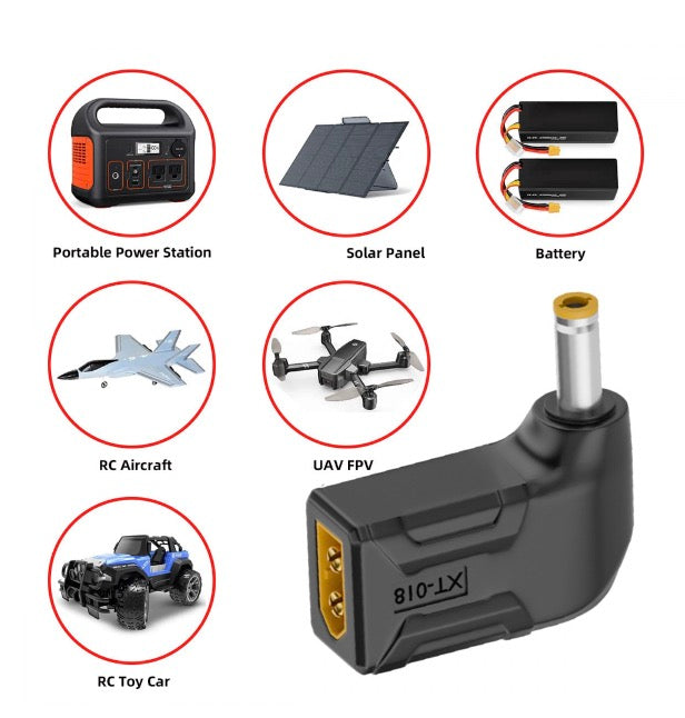 Right angle XT60 to 5.5x2.5mm male power connector