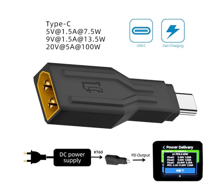 RC XT60 input USB-C output charging converter