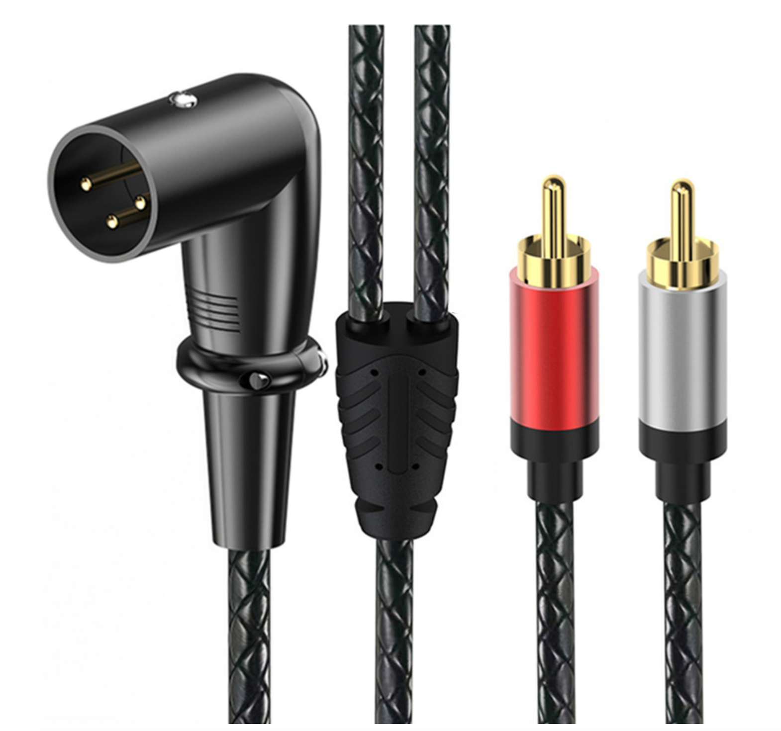XLR Angled Male to Dual RCA Male Y Splitter Cable – 3 Pin XLR to 2 RCA Stereo Audio Adapter for Mic, Mixer & Amplifier