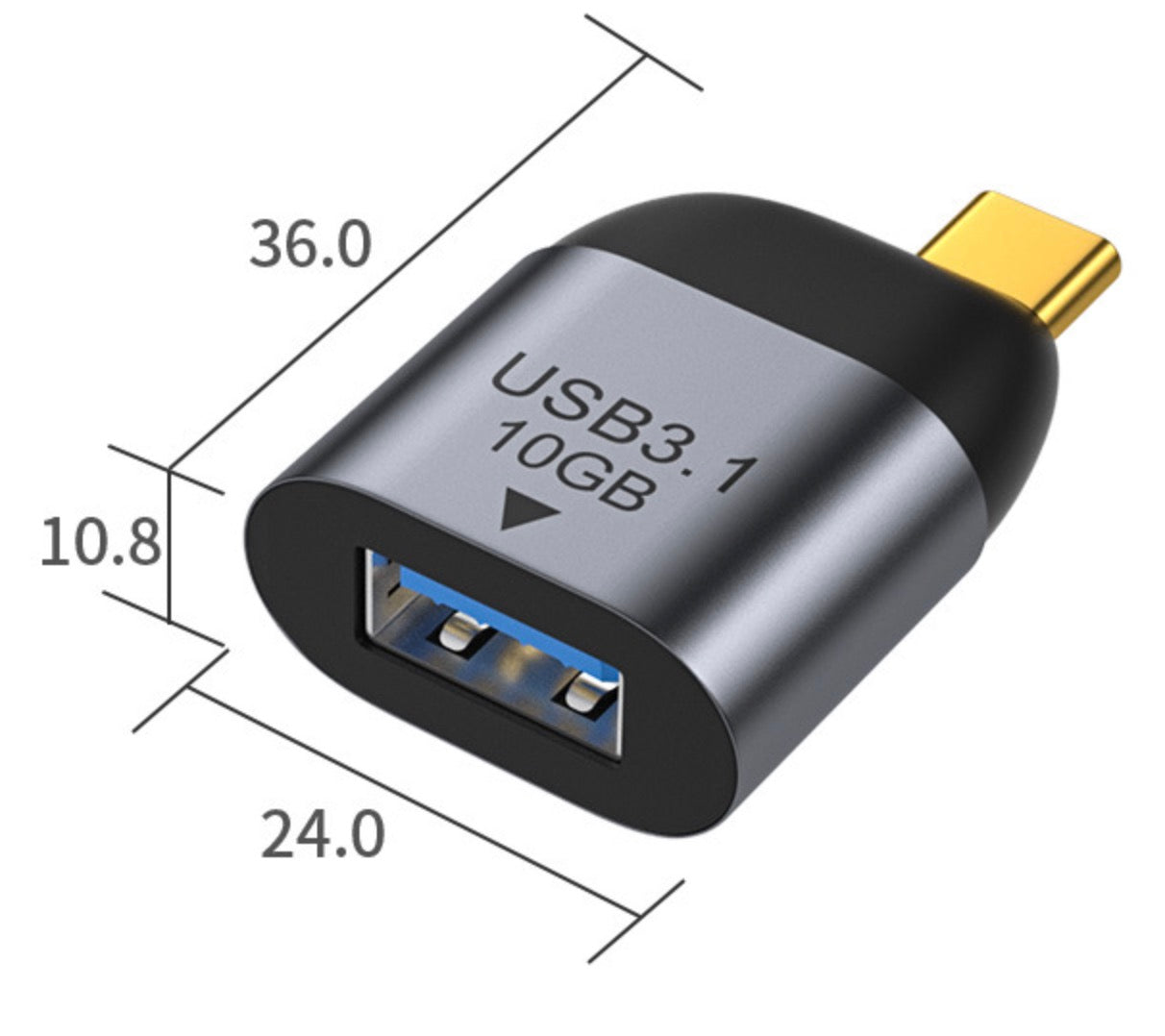 Premium aluminium USB C Gen 2 adapter for charging and data transfer