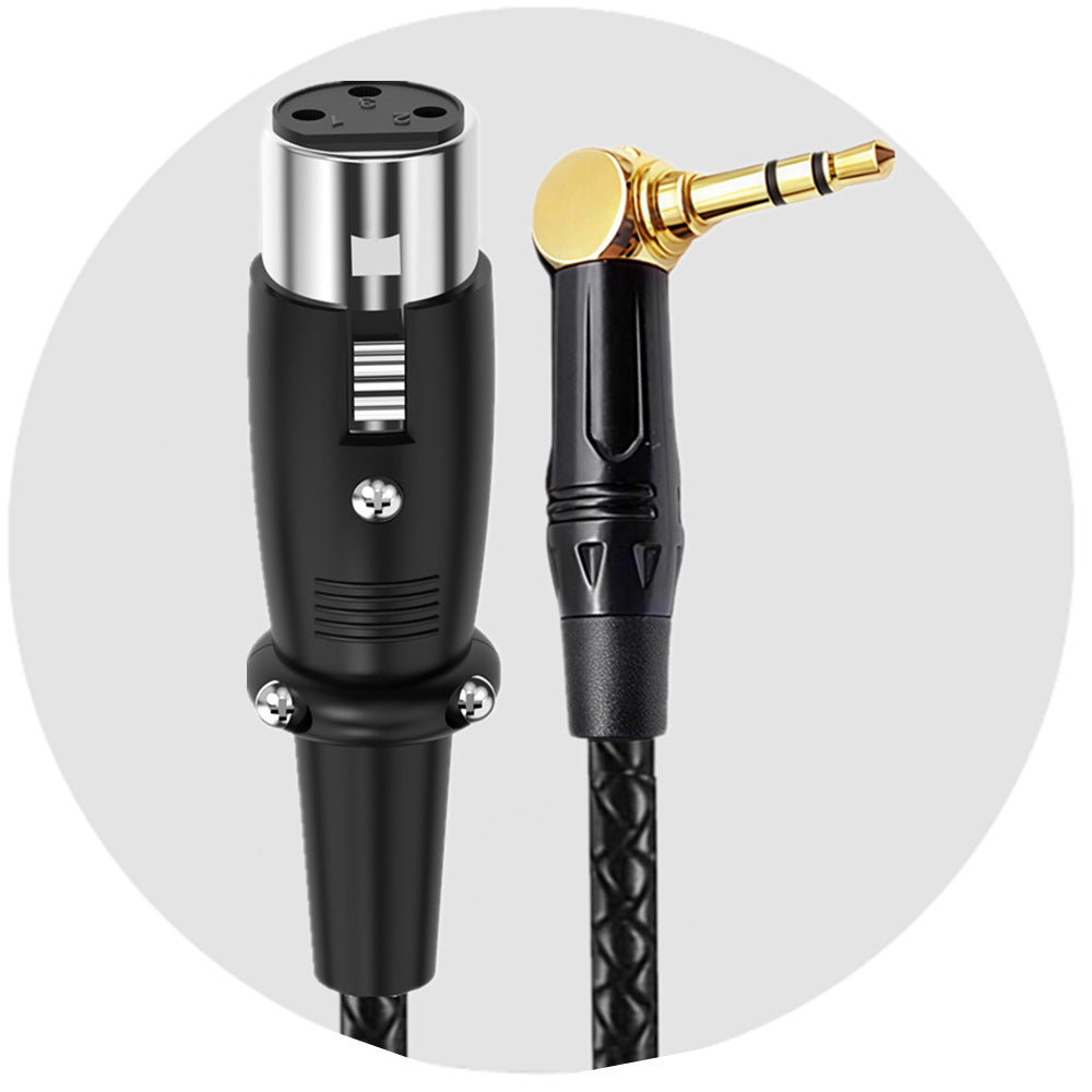 Audio cable with XLR male connector and 1/4 inch TRS plug on a white background