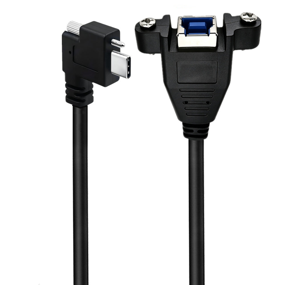 Angled USB-C male to USB Type-B female panel extension cable