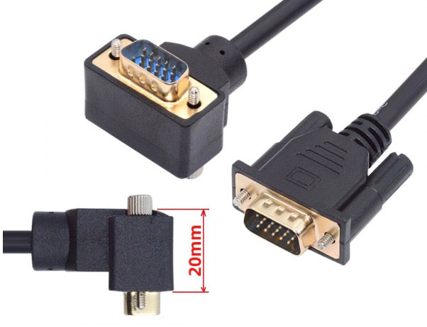 50cm angled VGA display extension cable with secure connectors