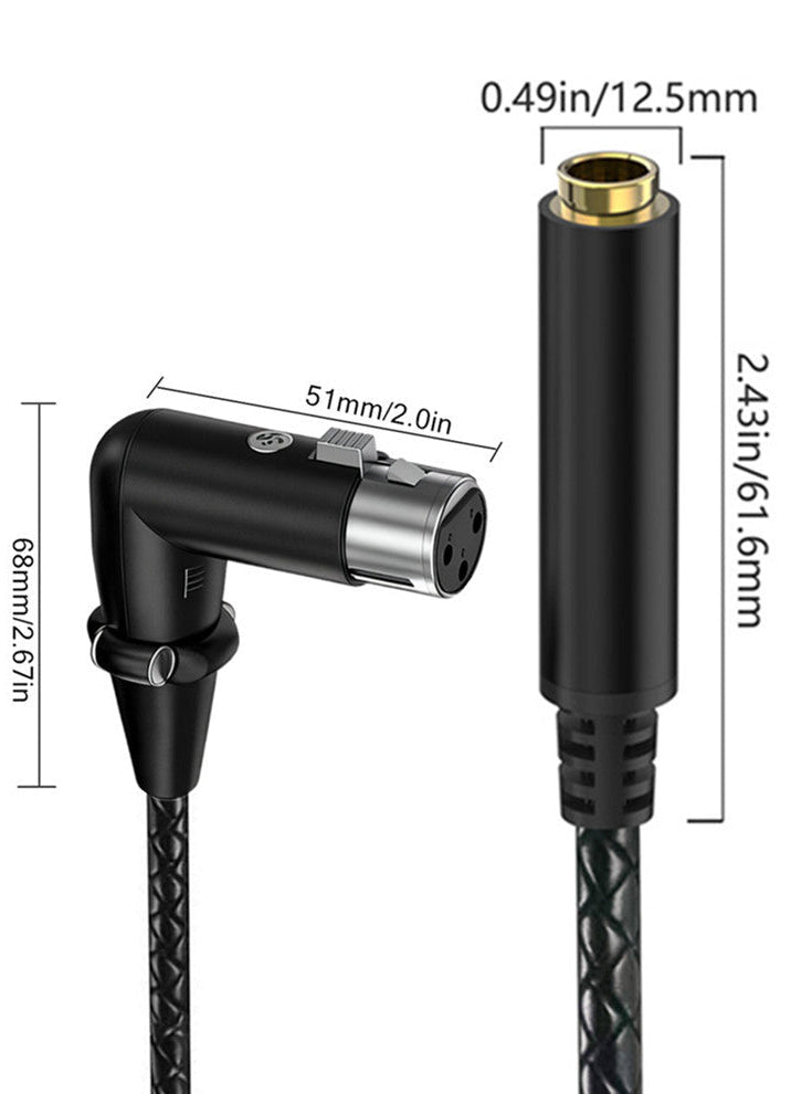 Right-angle XLR female to 6.35mm TRS female cable available in 0.3m, 2m, 3m and 5m