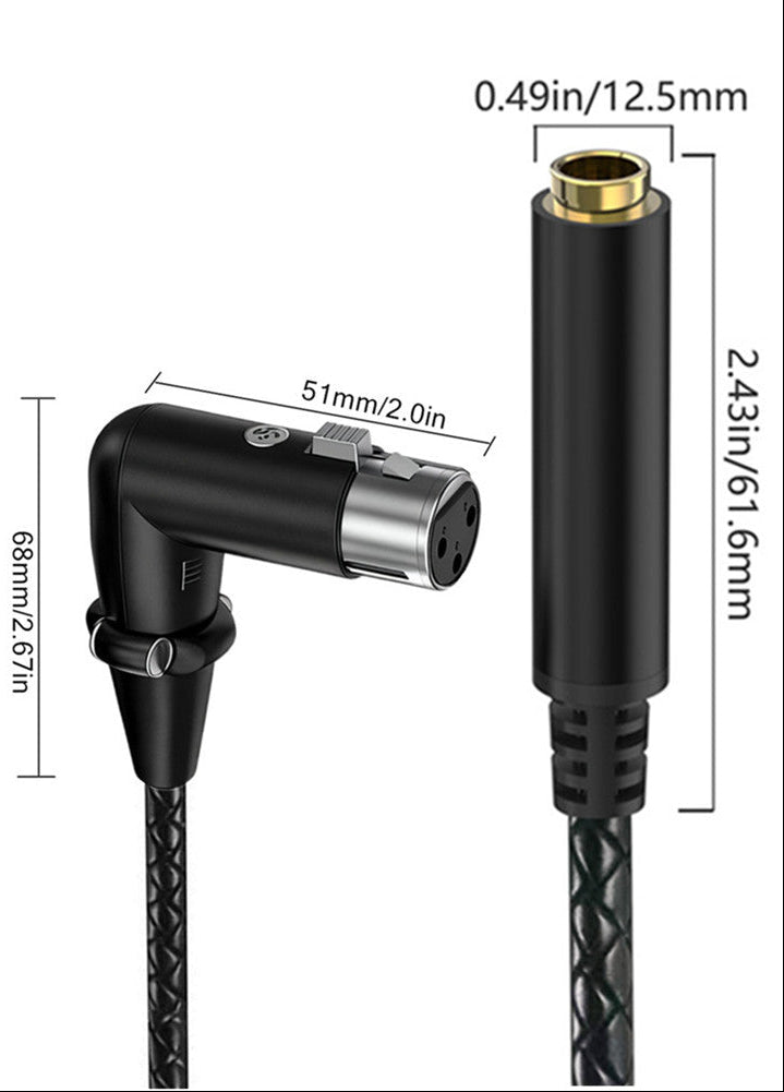 Right-angle XLR female to 6.35mm TRS female cable available in 0.3m, 2m, 3m and 5m