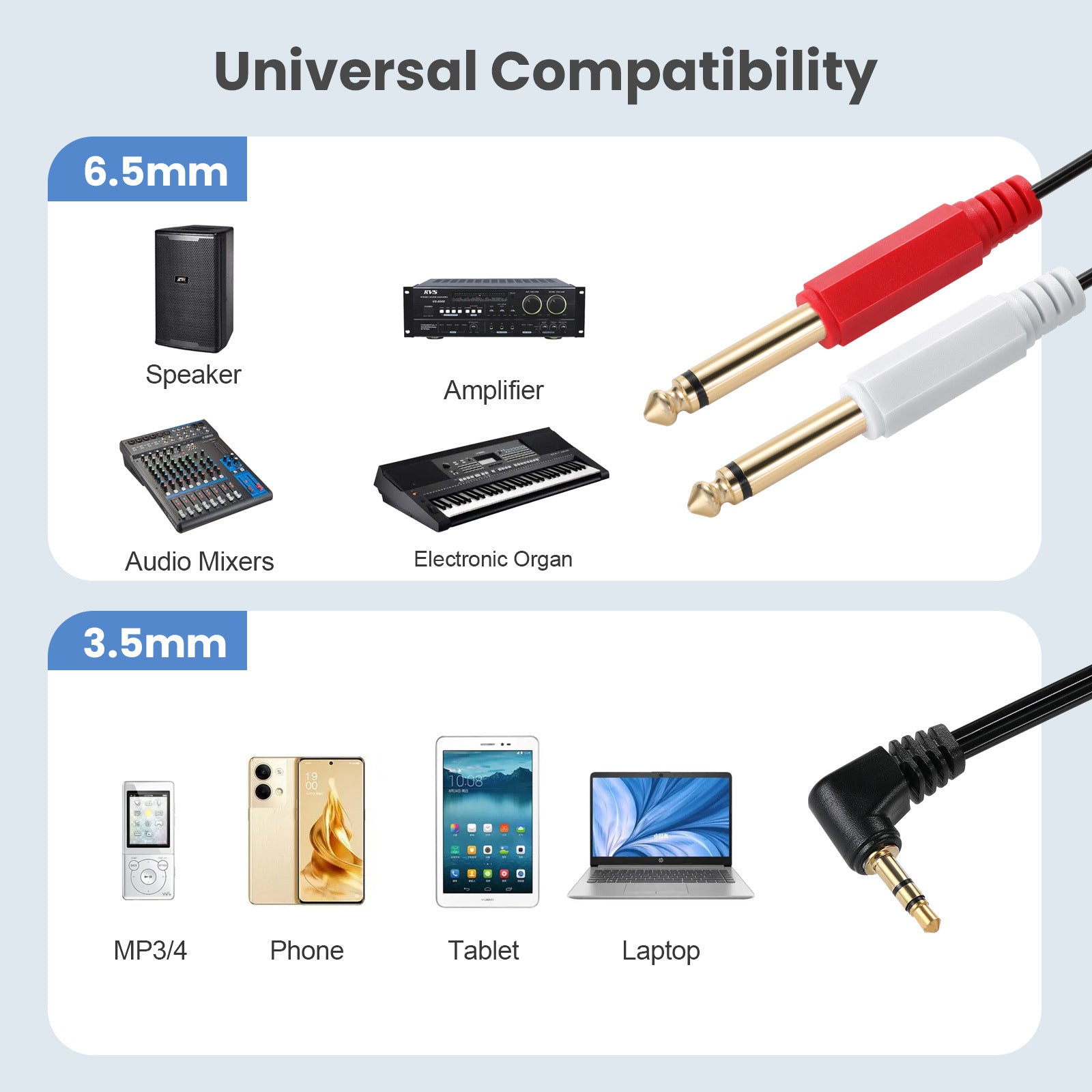 Compatibility illustration for mixers, amplifiers and audio interfaces
