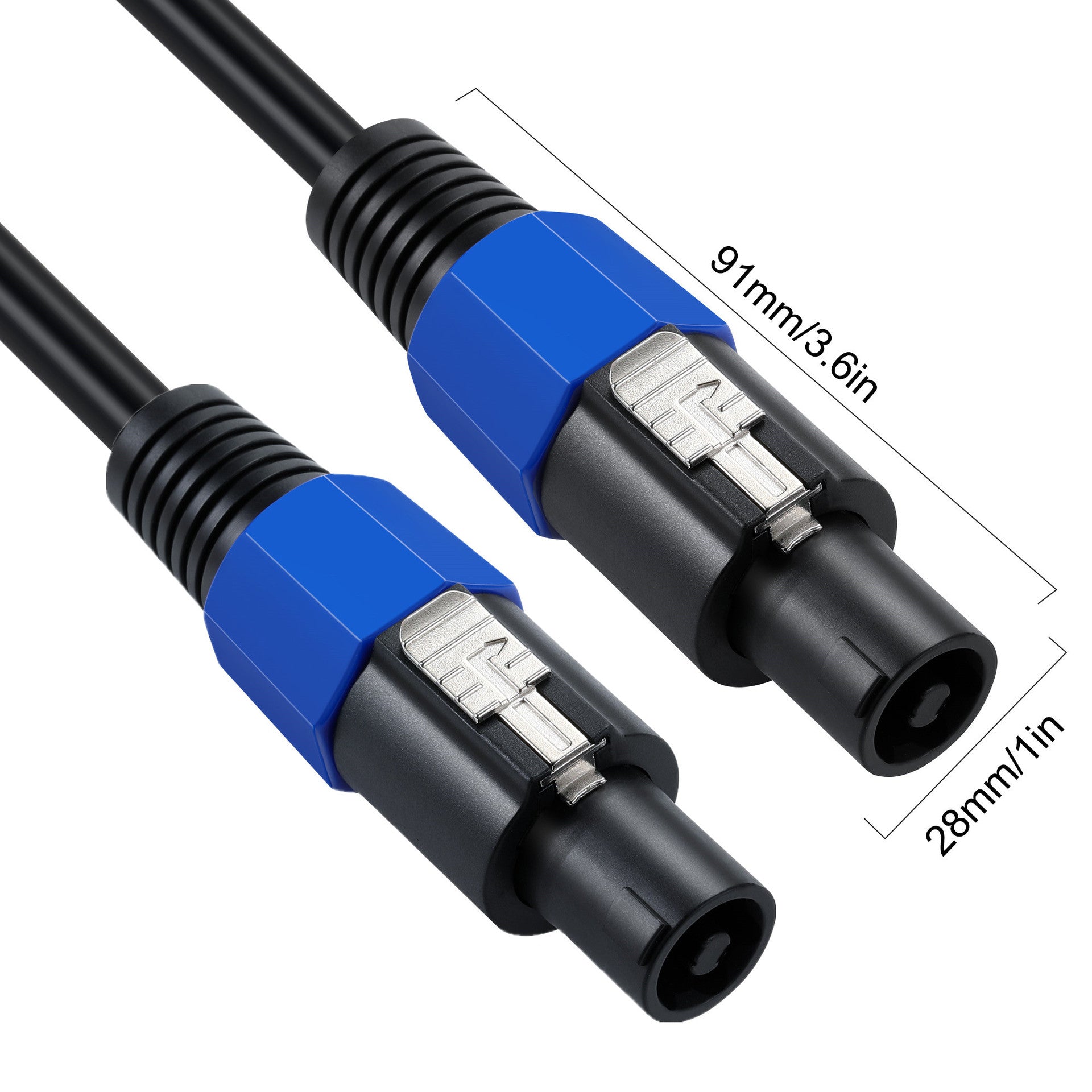 Blue and black speaker cable with locking connectors
