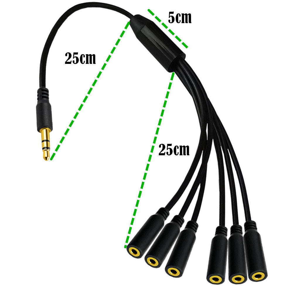 Dimensions of the 3.5mm six-way stereo audio splitter cable