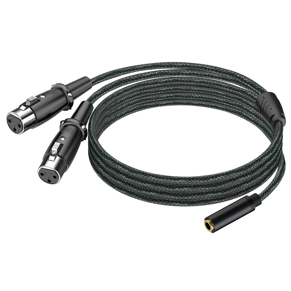 Braided audio cable with XLR connectors on a white background