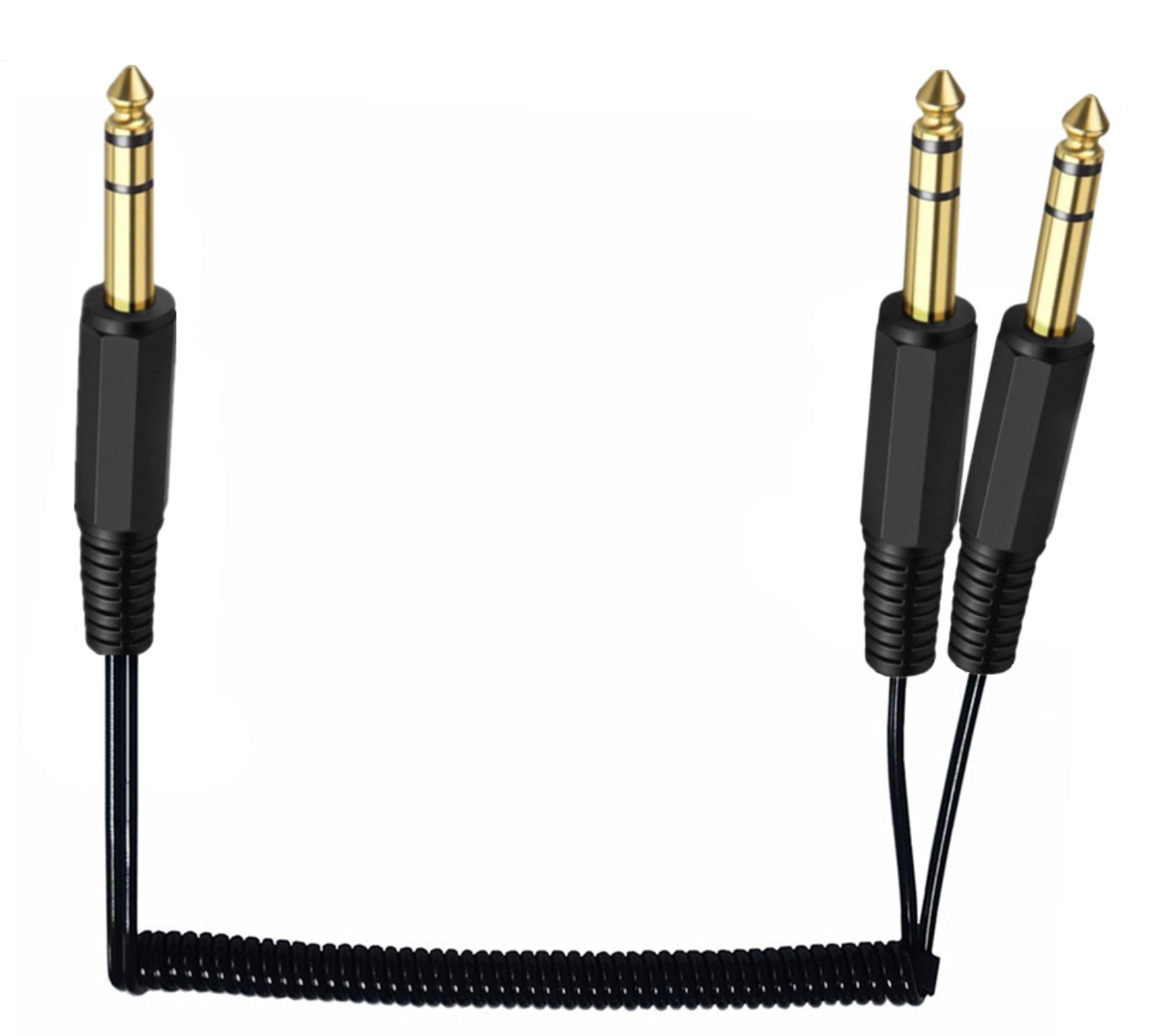 Coiled Y splitter audio cable flexible design
