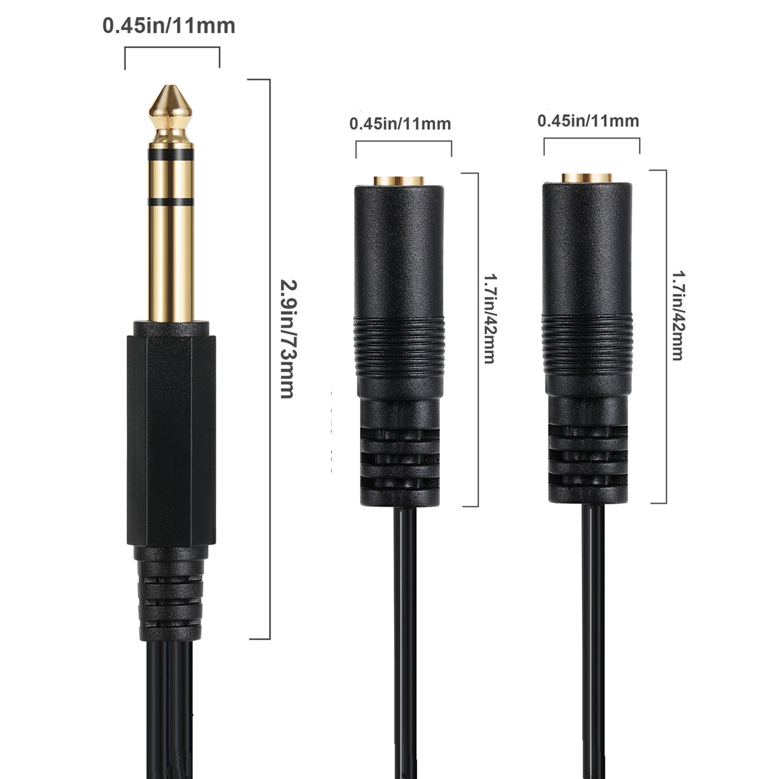 Stereo audio Y splitter cable for headphones and speakers