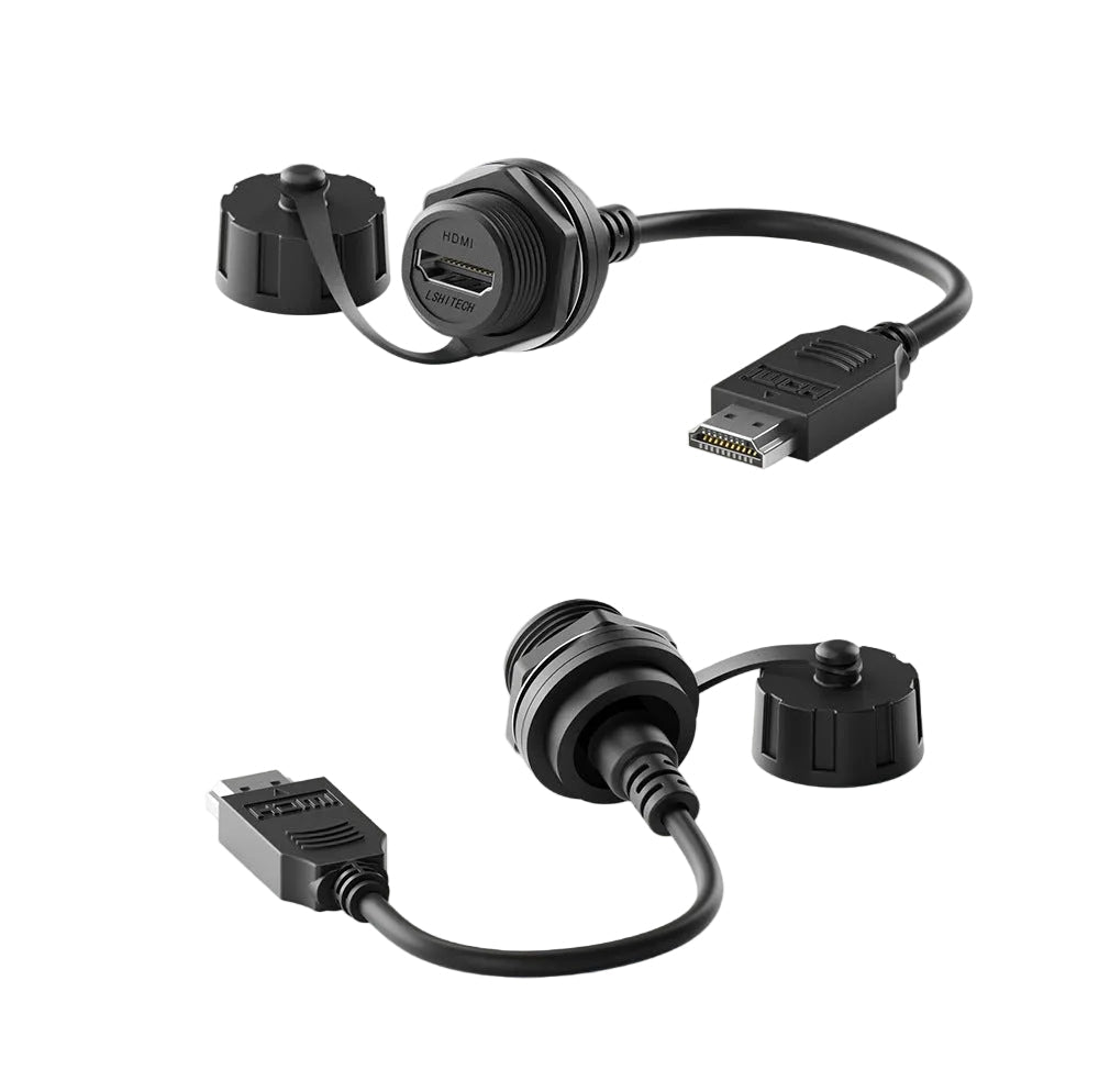 Panel mount HDMI extension lead with protective cap