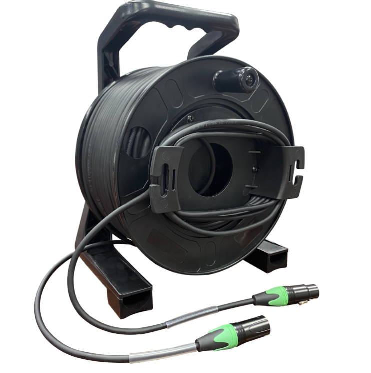 Digital audio XLR microphone cable reel with 3-pin XLR male to female connectors 