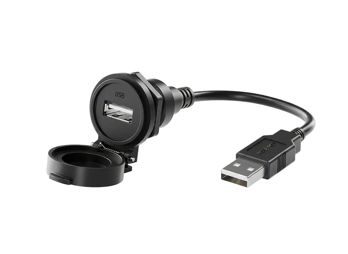 Black IP67 waterproof USB 2.0 panel mount extension cable