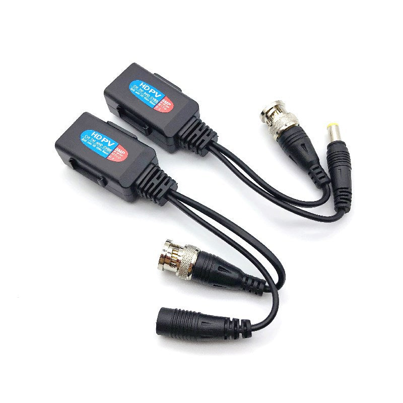 BNC and DC power to RJ45 CCTV balun pair for Cat5e and Cat6 cable