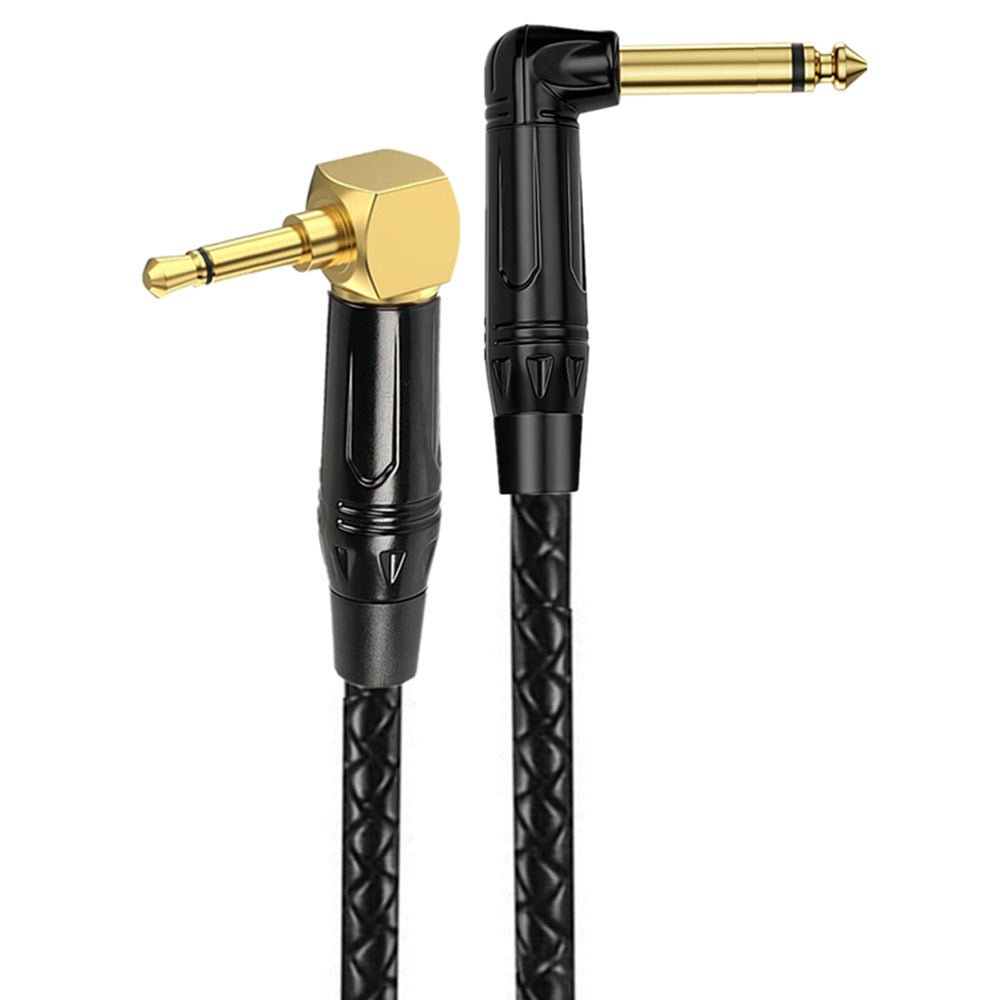 Braided 3.5mm to 6.35mm mono right-angle audio cable