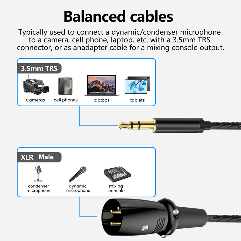 durable braided 3.5mm to XLR male audio cable for speakers