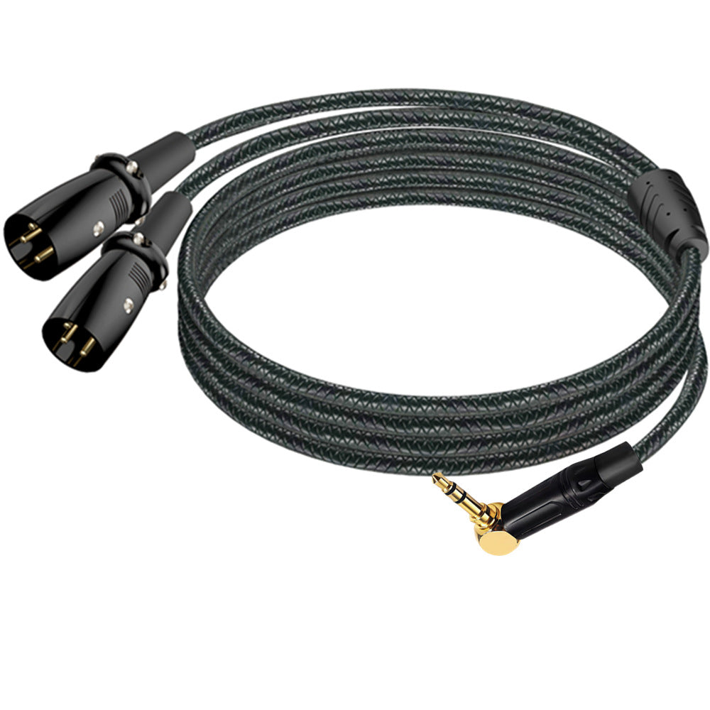 durable braided right angle 3.5mm to dual XLR male audio cable