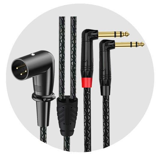 Braided right angle XLR male to dual 6.35mm TRS male breakout cable