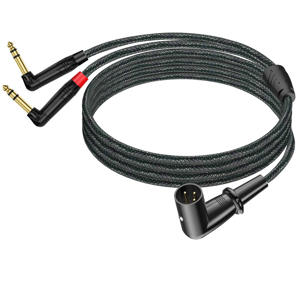 Braided right angle XLR male to dual 6.35mm TRS male breakout cable
