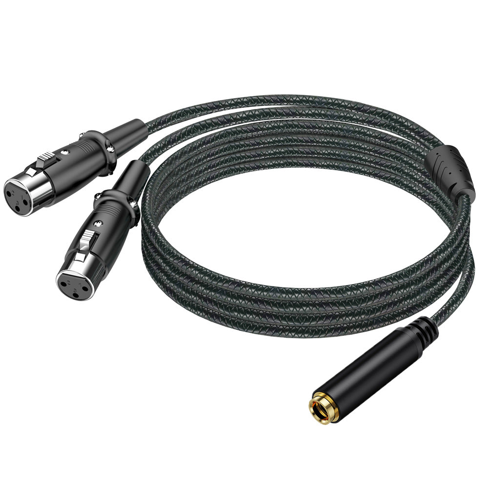 Braided 6.35mm TRS female to dual XLR female audio breakout cable
