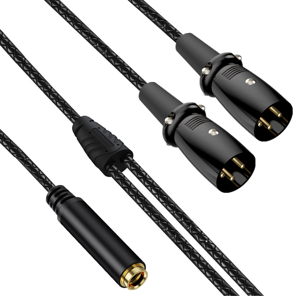 Braided 6.35mm TRS female to dual XLR male audio breakout cable