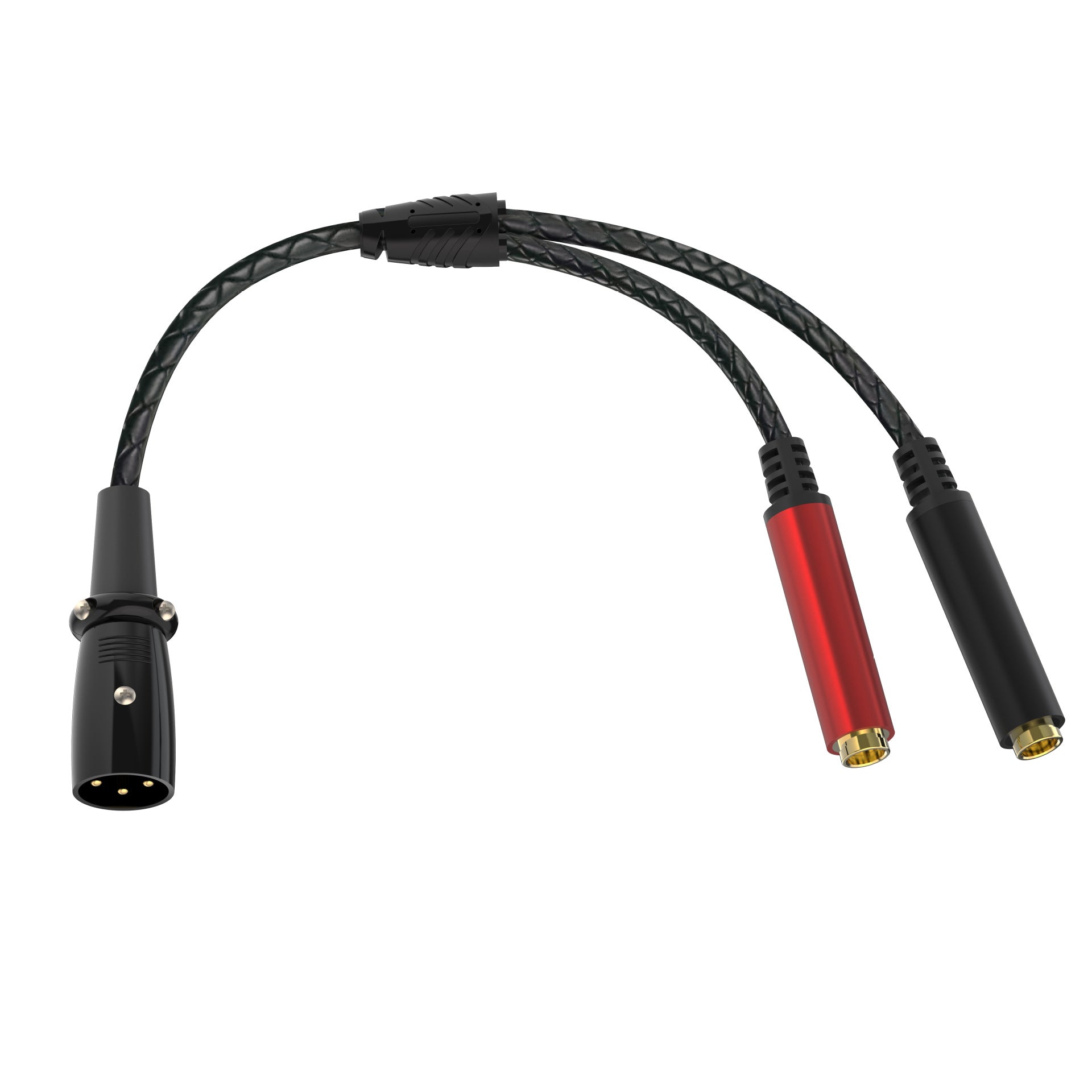 Braided XLR male to two colour-coded 6.35mm female audio sockets